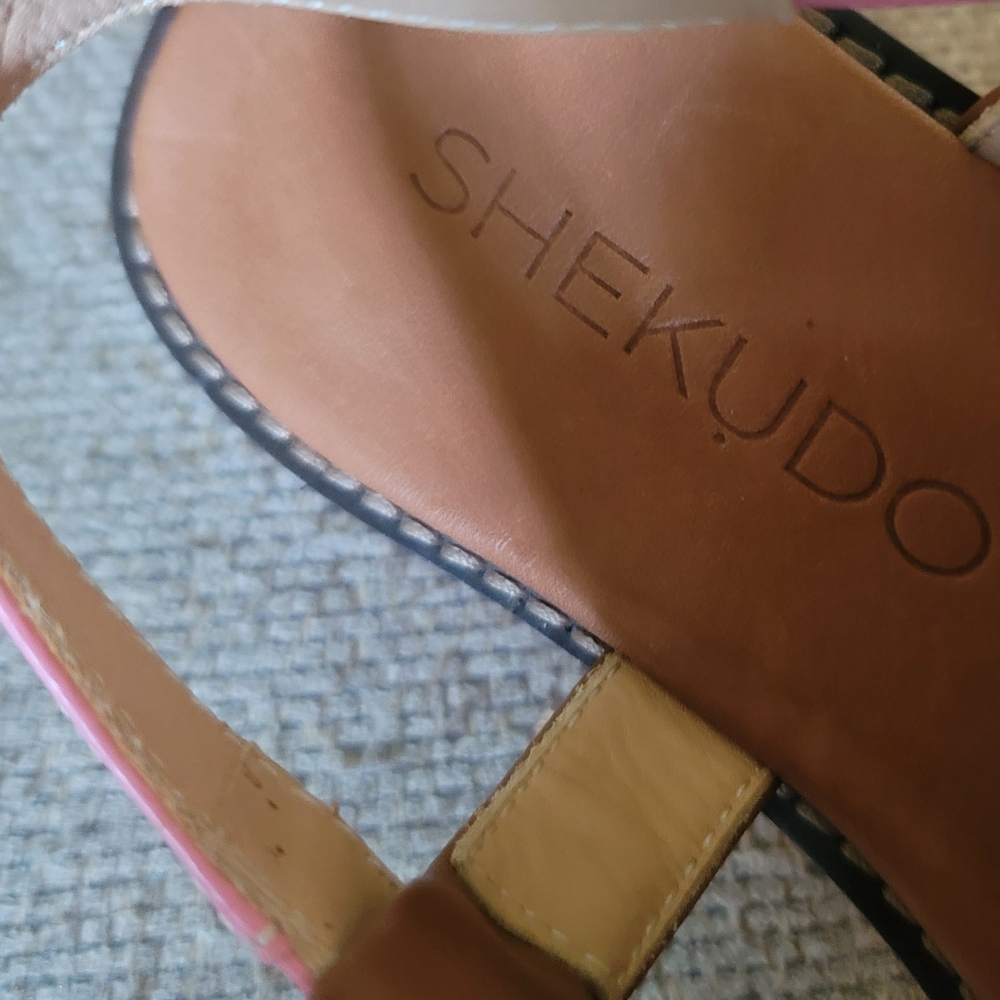 NEW Shekudo Cove Sandals Pink Tan Brown Leather Open Toe Sandals Back Strap - Picture 6 of 8